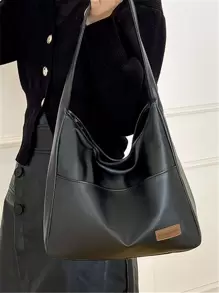 Fashion Shoulder Bag Tote Bag,Hobo Bag Vintage,Casual Solid Color Large Capacity For Women, Rookies & White-Collar Workers,For Girl,For Woman Gift Bag,Perfect For Office,Work ,Business,Commute - Black - View 1