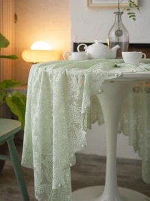 khăn trải bàn đính hoa giả ngọc trai - màu xanh lá - Xem 2