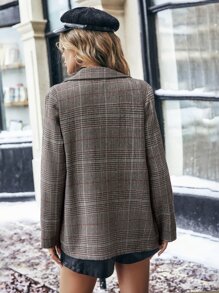 SHEIN Clasi Plaid Print Lapel Collar Single Button Blazer - Multicolor - View 2