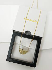 水鑽裝飾紋理質感半圓形吊墜項鏈 - 彩色 - 查看 2