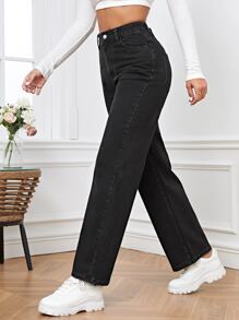 EMERY ROSE Women's Summer High Waist Slant Pocket Boyfriend Jeans - Black - View 1