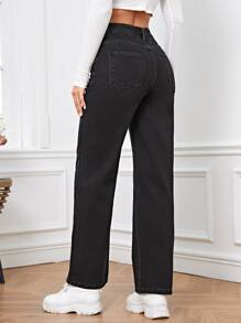 EMERY ROSE Women's Summer High Waist Slant Pocket Boyfriend Jeans - Black - View 2