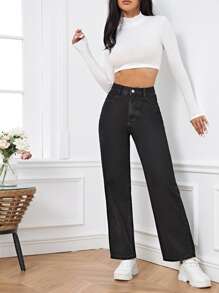 EMERY ROSE Women's Summer High Waist Slant Pocket Boyfriend Jeans - Black - View 5