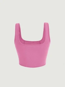 SHEIN MOD Solid Scoop Neck Tank Top - Pink - View 3