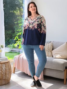 EMERY ROSE Plus Paisley Print Notched Neck Blouse - Multicolor - View 4