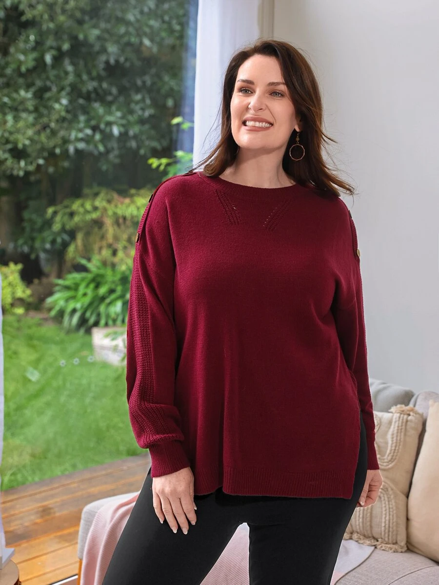 EMERY ROSE Plus Drop Shoulder Slit Hem Jumper