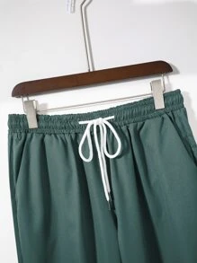 Manfinity Homme Men Letter Patched Shirt & Drawstring Waist Trousers Without Tee - Dark Green - View 7