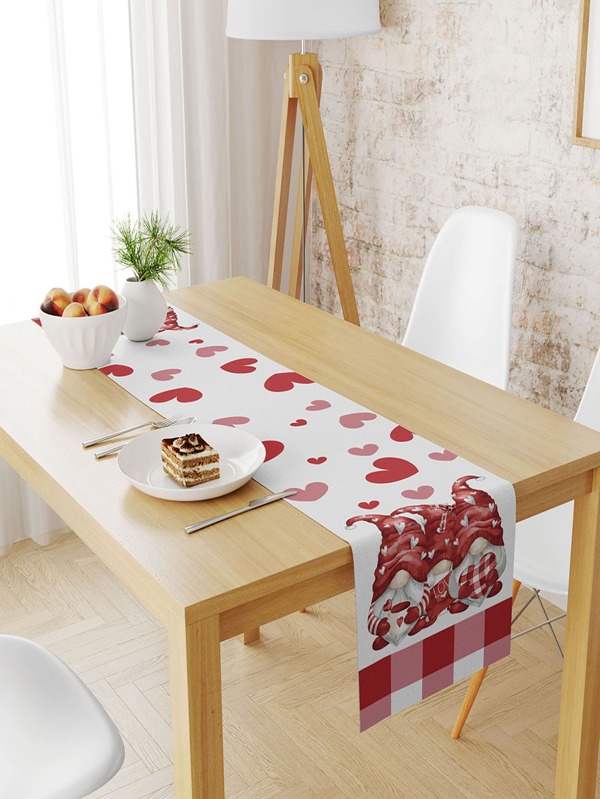 Heart & Gnome Pattern Table Runner SHEIN USA