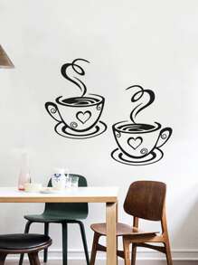 1pc 30*22cm Coffee Pattern Wall Sticker, Coffee Cups Sticker For Home Kitchen Restaurant Wall Decor, Stickers, Wall Decal, Vinyl Decal For Home Decorations, Spring Decoration Items Refresh Your Home, Rama Decoration Stickers Gifts Birthday Graduation - Black - View 1