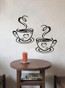 1pc 30*22cm Coffee Pattern Wall Sticker, Coffee Cups Sticker For Home Kitchen Restaurant Wall Decor, Stickers, Wall Decal, Vinyl Decal For Home Decorations, Spring Decoration Items Refresh Your Home, Rama Decoration Stickers Gifts Birthday Graduation - Black - View 3