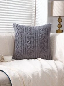 1pc Autumn/winter Geometric Pattern Jacquard Plush Pillowcase - Grey - View 5