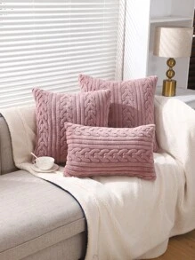 Miater 1pc Autumn/winter Geometric Pattern Jacquard Plush Pillowcase - Pink - View 1