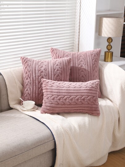 Miater 1pc Autumn/winter Geometric Pattern Jacquard Plush Pillowcase