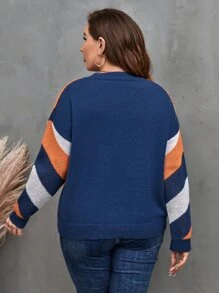 SHEIN LUNE Plus Color Block Drop Shoulder Sweater Knit Pullover Fall Winter Sweater - Multicolor - View 2