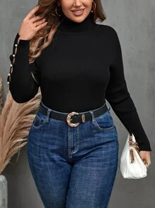 SHEIN Clasi Áo len cổ lọ đính ngọc trai giả, kiểu dáng thu đông, thích hợp mặc mùa thu. - màu đen - Xem 4