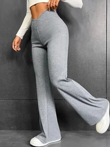 SHEIN EZwear V腰喇叭褲 - 灰色 - 查看 5