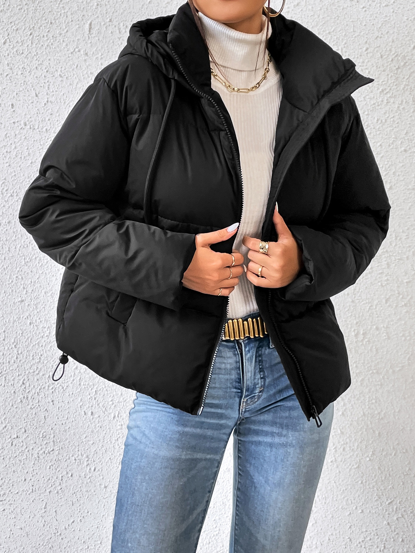 Drawstring hem puffer coat