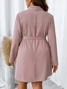 SHEIN Clasi Plus Shawl Collar Wrap Knot Side Pleated Hem Dress - Dusty Pink - View 2