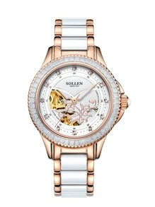 SOLLEN Reloj mecánico con diseño de diamante de imitación - Blanco - Ver 1