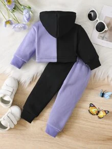 嬰兒女生兩色調蝴蝶印花連帽衫和運動長褲 - 彩色 - 查看 2