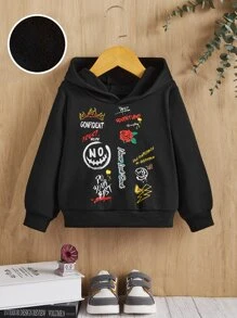 SHEIN Baby Girl Cartoon & Letter Graphic Sweatshirt - Black - View 1