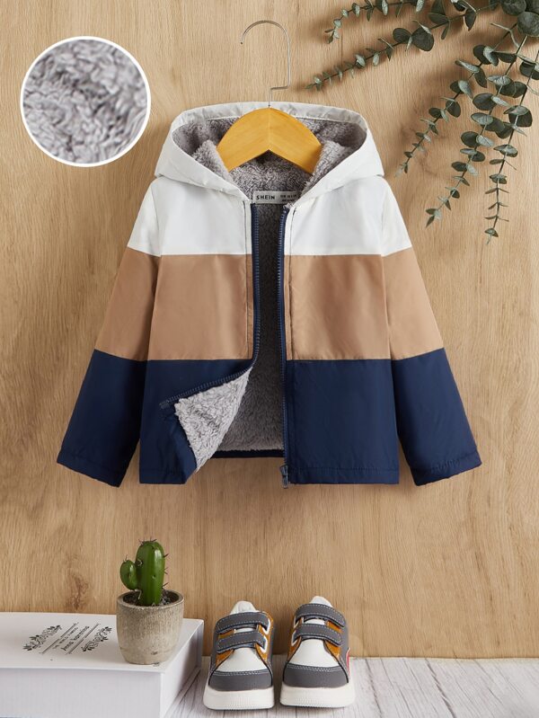 SHEIN Baby Boy Colorblock Teddy Lined Hooded Jacket SHEIN USA