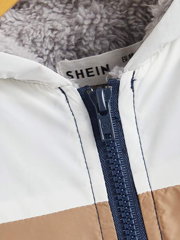 SHEIN Baby Boy Colorblock Teddy Lined Hooded Jacket SHEIN USA