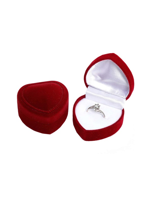 1pc Velvet Single Ring Display Box, Heart Design Random Color