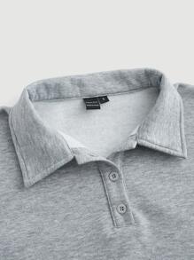 SHEIN MOD Solid Polo Neck Crop Sweatshirt - Light Grey - View 8