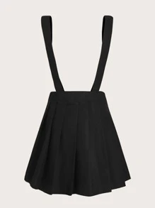 Mushroom Embroidery Pleated Suspender Skirt - Black - View 2