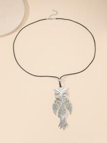 Owl Pendant Necklace - Silver - View 2