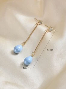Bông tai thả ngọc trai giả - Màu xanh lam - Xem 3