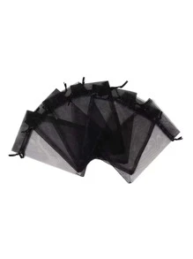 10入組網眼禮品包裝拉繩收納袋 - 黑色 - 查看 3