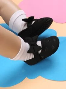 Baby Heart Embroidered Bow Decor Mary Jane Flats - Black - View 4