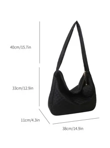 衍縫細節流浪包帶零錢包 - 黑色 - 查看 3