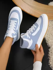 Two Tone Perforated Detail Lace-up Front Skate Shoes, Multicolored Athletic Color Blocking Sneakers - Multicolor - View 1
