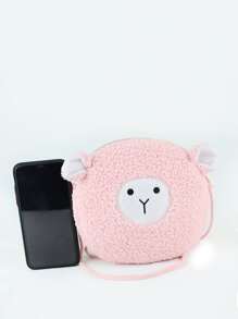 Girls Cartoon Design Fluffy Crossbody Bag - Pink - View 3