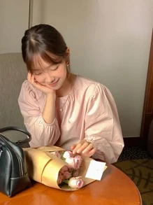 DAZY Blusa con cordón trasero de manga farol - Rosa Pálido - Ver 5