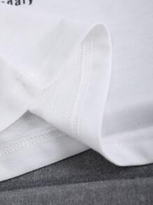 Manfinity Hombres Top tank con estampado de letra & Shorts de cintura con cordón - Blanco y Negro - Ver 6