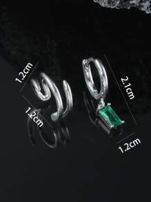 1pc Men Cubic Zirconia Decor Earring & 1pc Ear Cuff - Multicolor - View 3