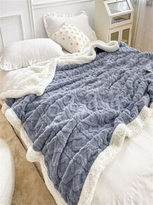 1 pieza manta de cama con patrón de punto de doble capa gruesa - Neblina azul - Ver 2