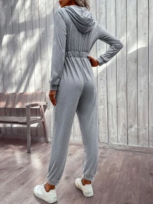 Mono con doble bolsillo con abertura media con cordón con capucha - Gris Claro - Ver 2