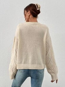 Jersey de punto de malla de hombros caídos - Beis - Ver 2