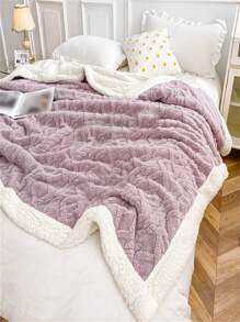 1pc Knit Pattern Double Layered Thick Bed Blanket - Purple - View 2
