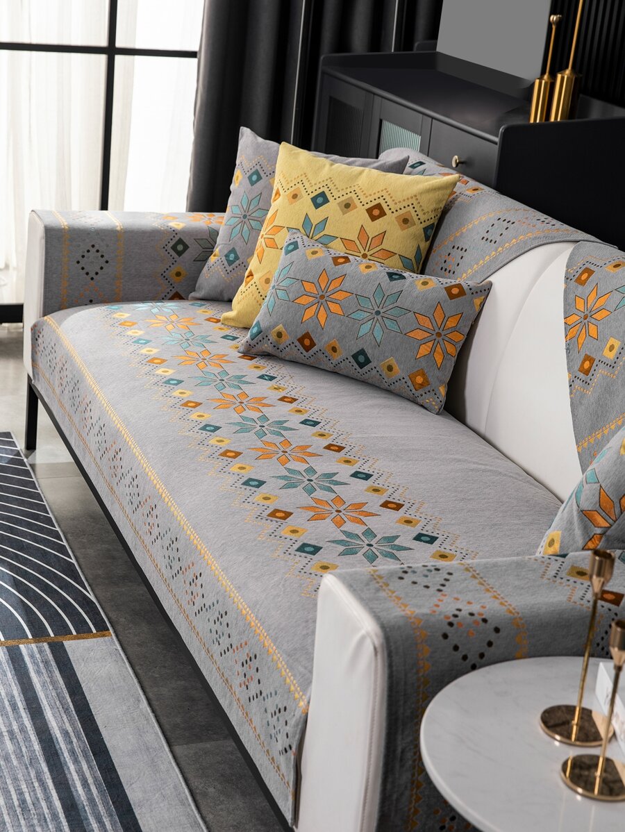 1pc Geometric Pattern Sofa Towel - Multicolor - View 1