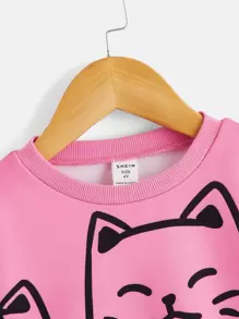 SHEIN Kleine Mädchen Drop Shoulder Sweatshirt mit Cartoon Grafik