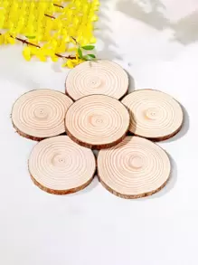 6入組厚自然松樹圓形木帶樹皮光碟DIY婚禮派對繪畫 - 杏色 - 查看 1