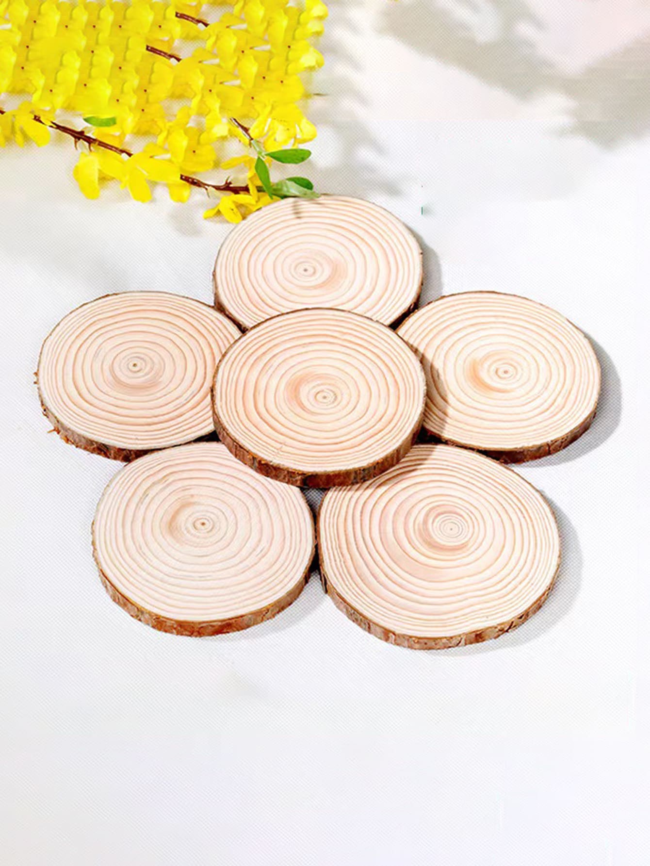 6入組厚自然松樹圓形木帶樹皮光碟DIY婚禮派對繪畫 - 杏色 - 查看 1