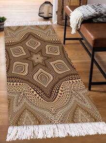 Geometric Pattern Fringe Trim Rug - Brown - View 1