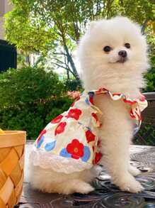 1pc Floral Print Ruffle Decor Pet Dress - Nhiều màu - Xem 2